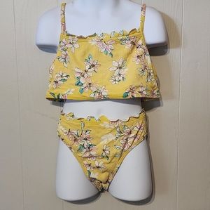 Yellow Floral Tankini Beach‎ Swim Medium 7 - 8 Art Class A300